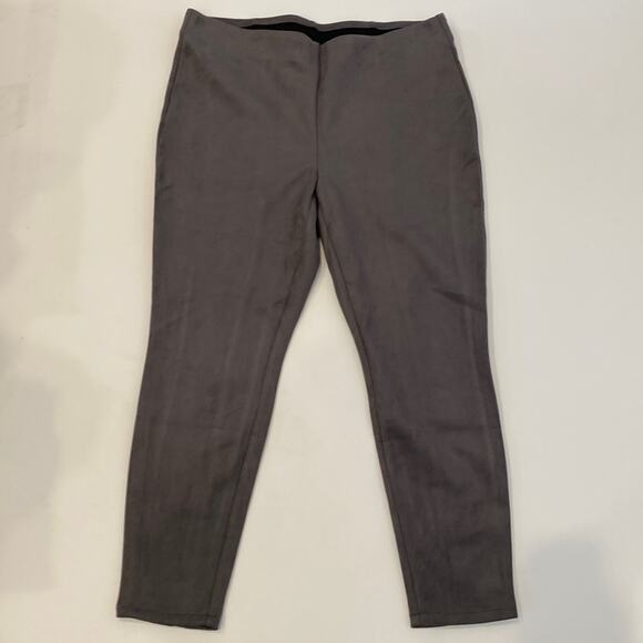 Chico’s Women’s Gray Faux Suede Leggings Luxe EUC Sz 16 Polyester Elastic Waist - Picture 1 of 10